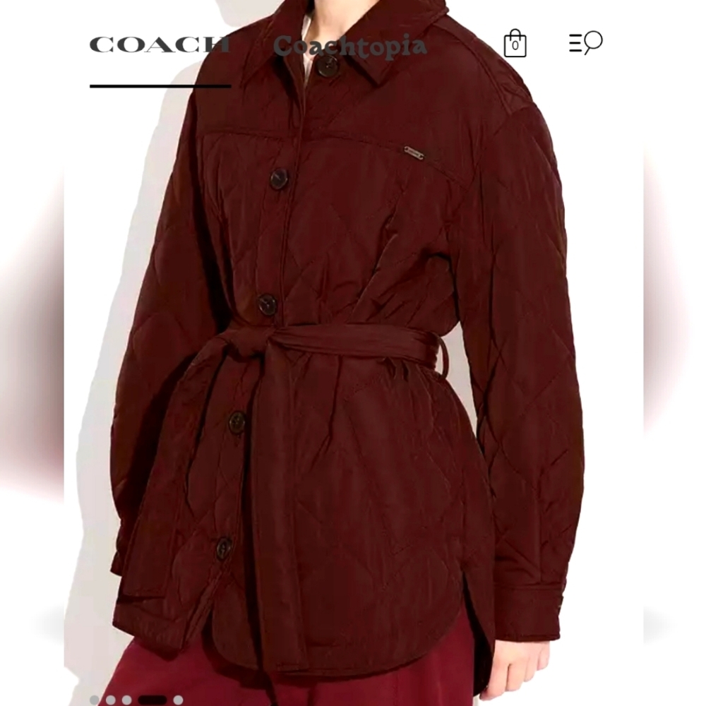 Nwt‎ coach maroon quilted shacket jacket with belt size extra small